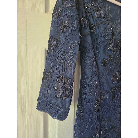 SUE WONG 3/4 Sleeve V-Neck Embellished Dress, Navy Tonal, Women's 6 NWT - Picture 3 of 10
